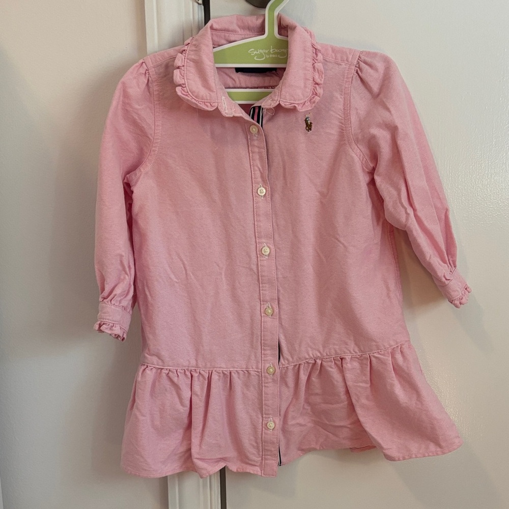 Polo by Ralph Lauren Pink Oxford Dress w/ruffle collar and cuffs Size 24M